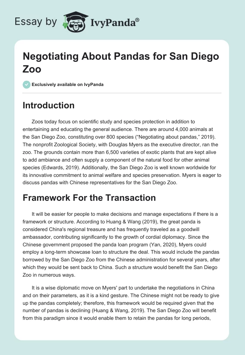 Negotiating About Pandas for San Diego Zoo. Page 1