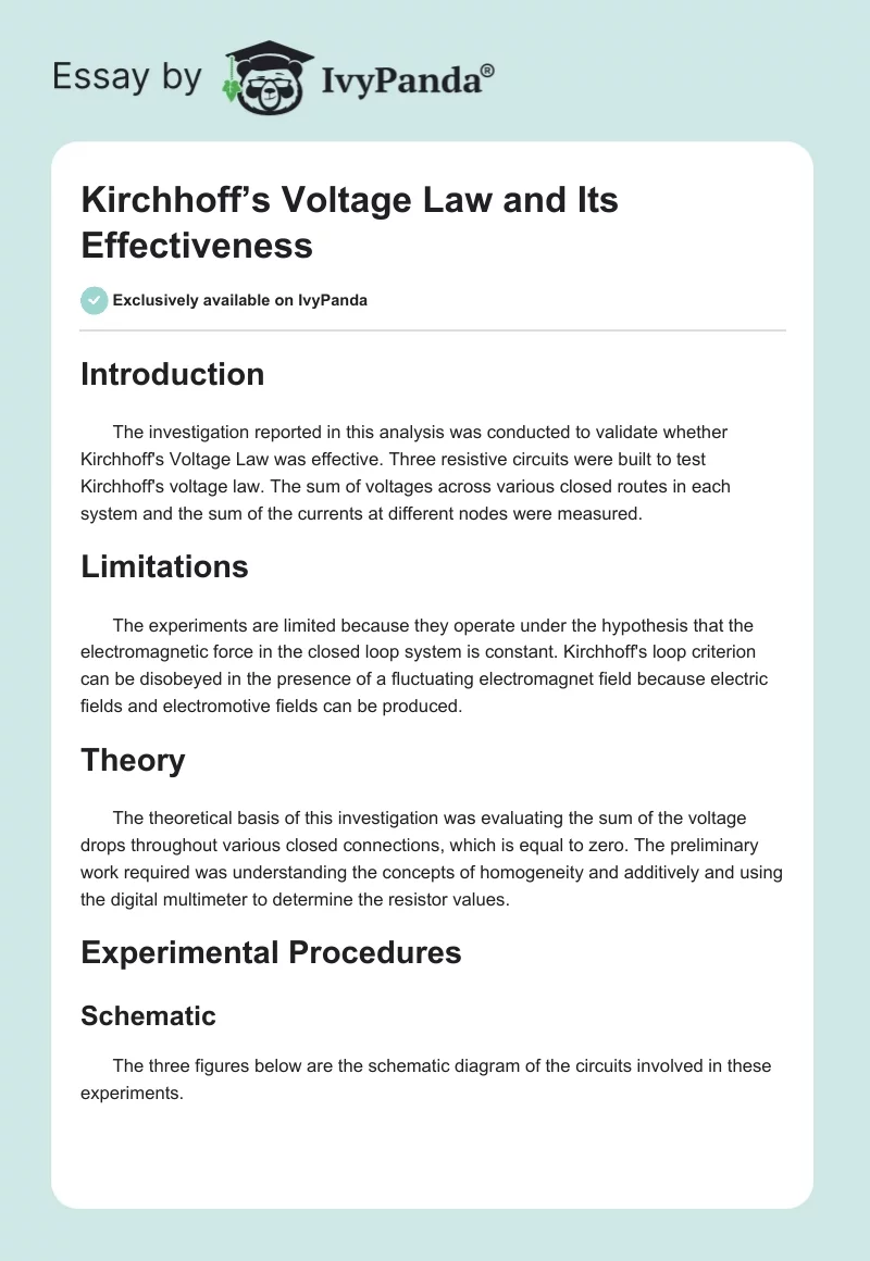 Kirchhoff’s Voltage Law and Its Effectiveness. Page 1