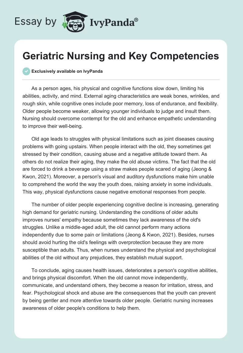 Geriatric Nursing and Key Competencies. Page 1