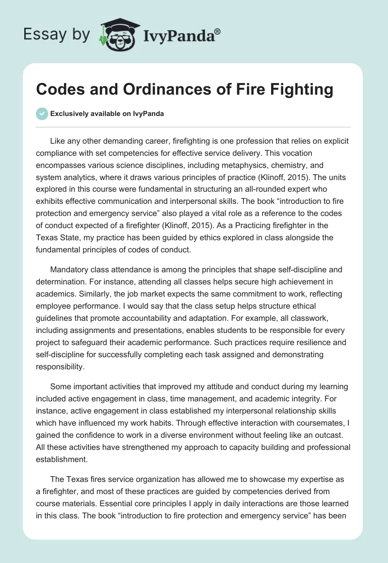 Codes and Ordinances of Fire Fighting. Page 1