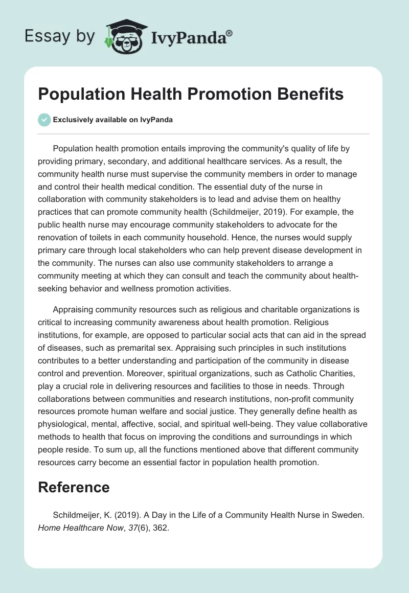 Population Health Promotion Benefits. Page 1