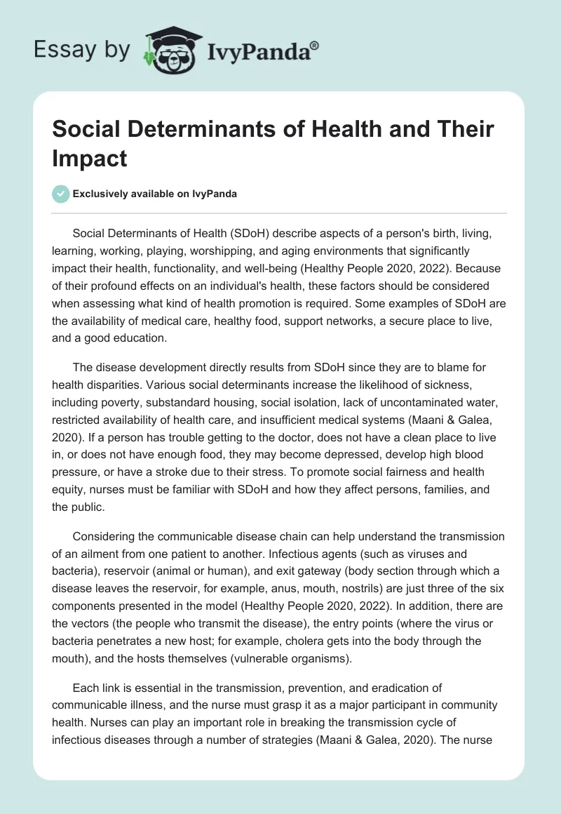 Social Determinants of Health and Their Impact. Page 1