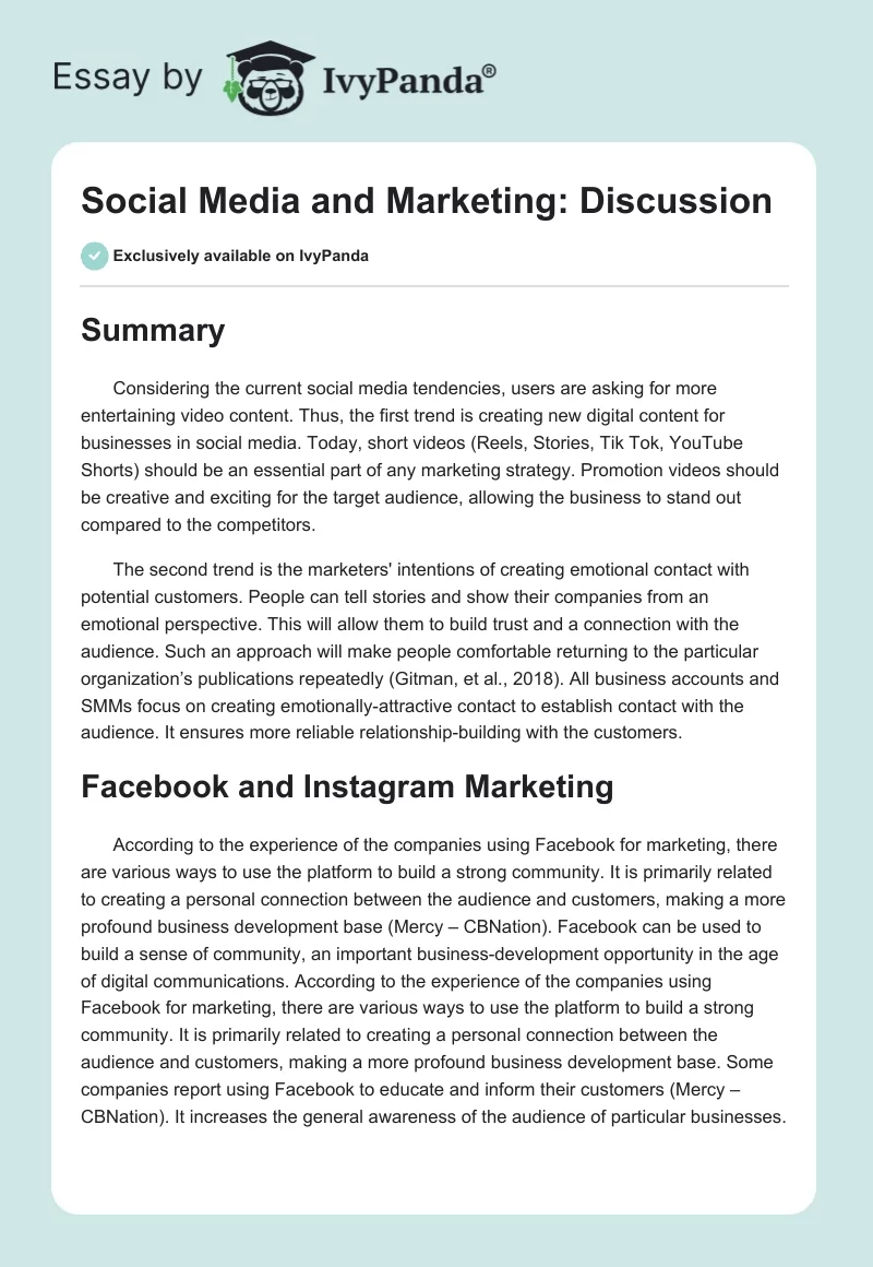 Social Media and Marketing: Discussion. Page 1