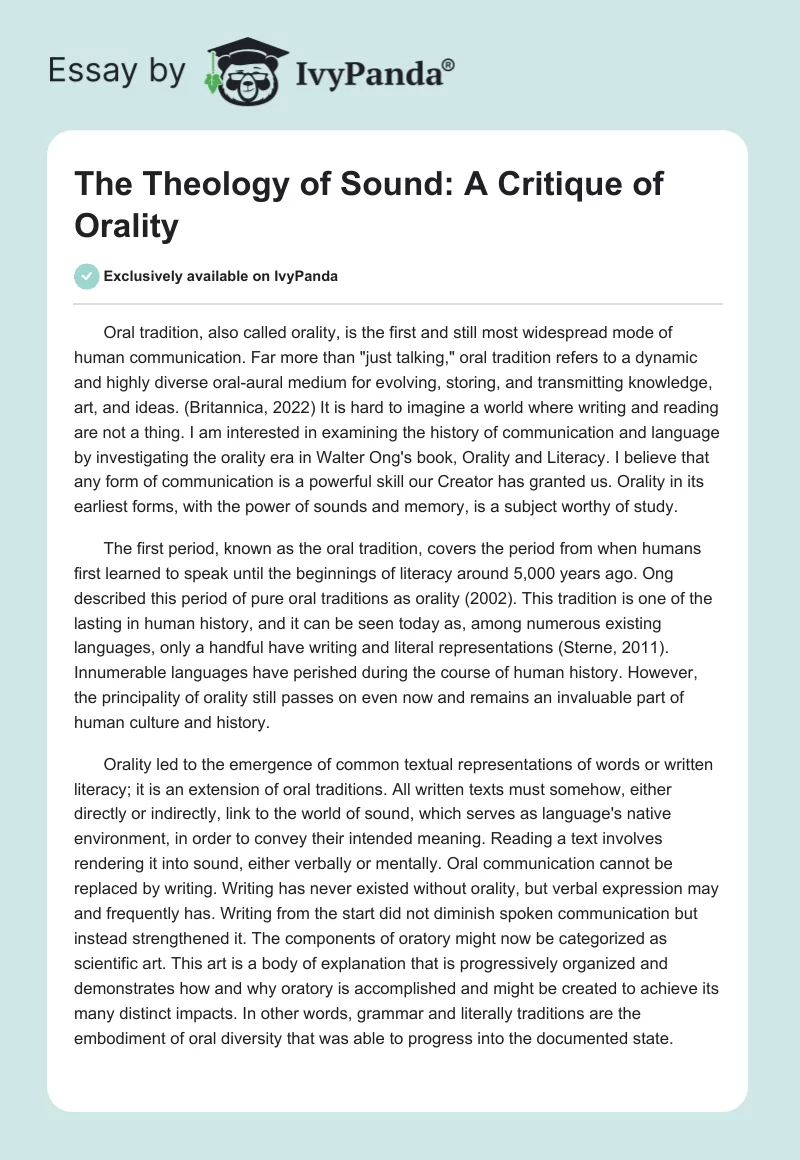 The Theology of Sound: A Critique of Orality. Page 1