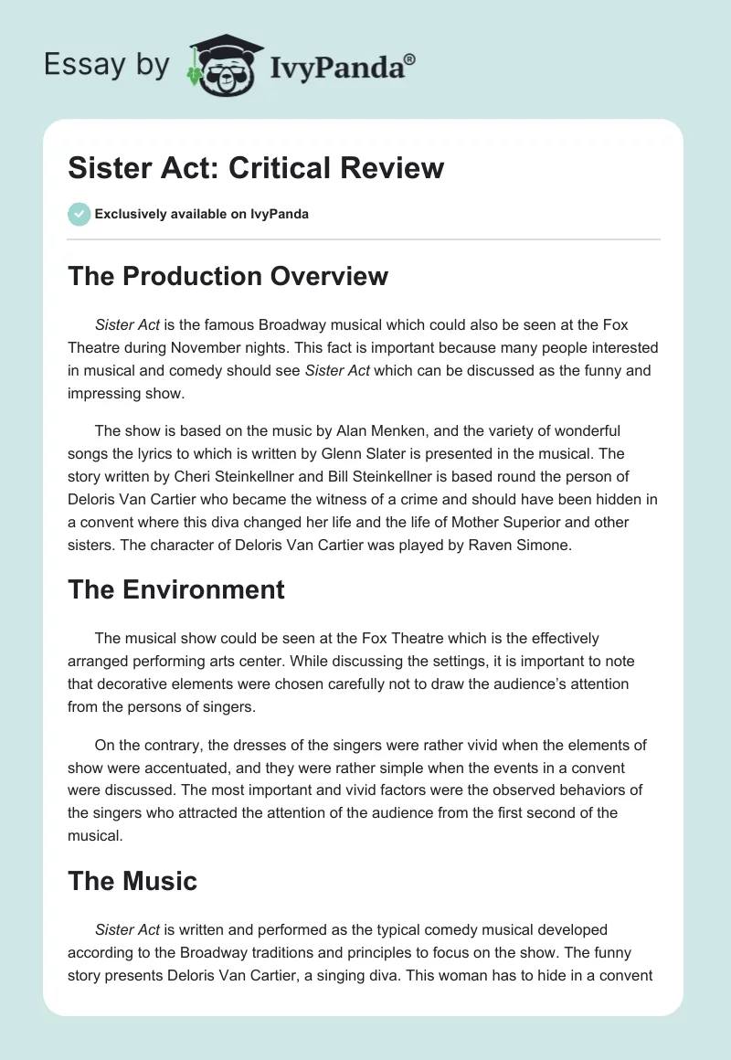 Sister Act: Critical Review. Page 1
