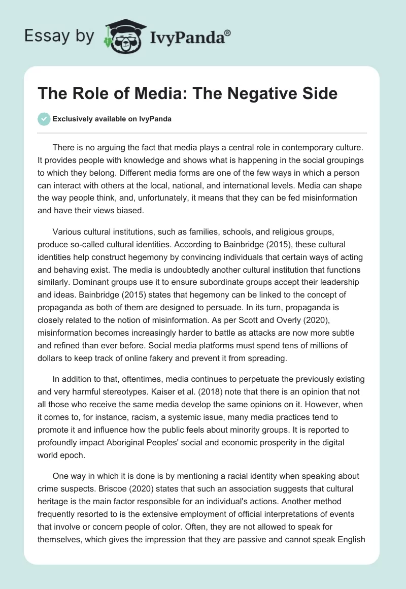 The Role of Media: The Negative Side. Page 1