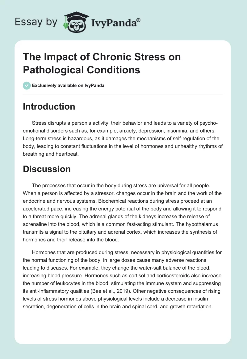 The Impact of Chronic Stress on Pathological Conditions. Page 1