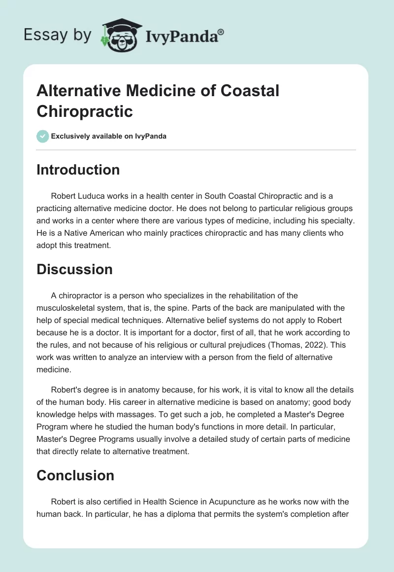 Alternative Medicine of Coastal Chiropractic. Page 1