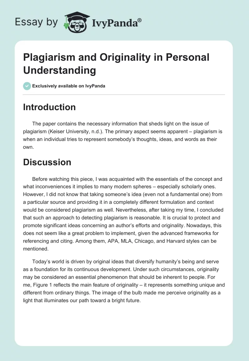 Plagiarism and Originality in Personal Understanding. Page 1