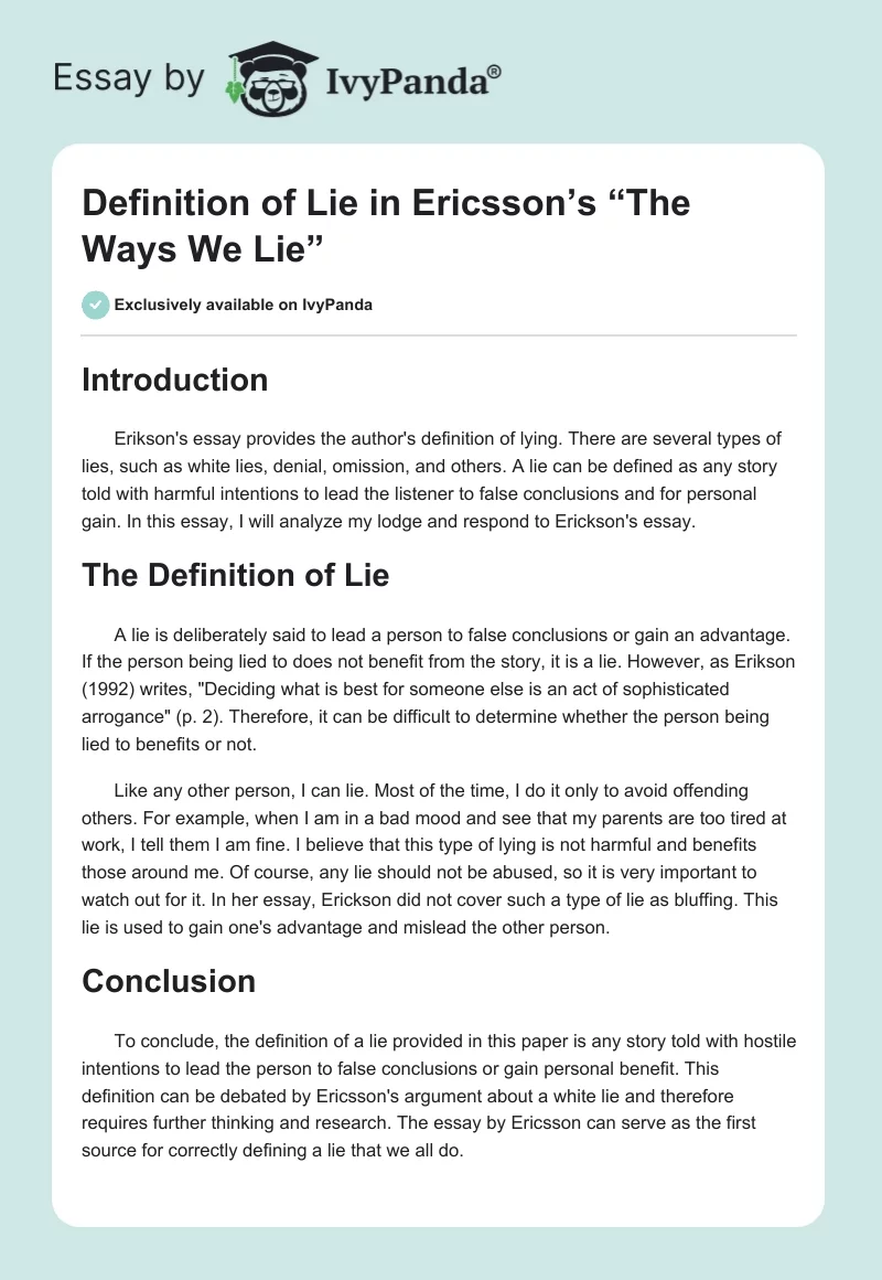 Definition of Lie in Ericsson’s “The Ways We Lie”. Page 1