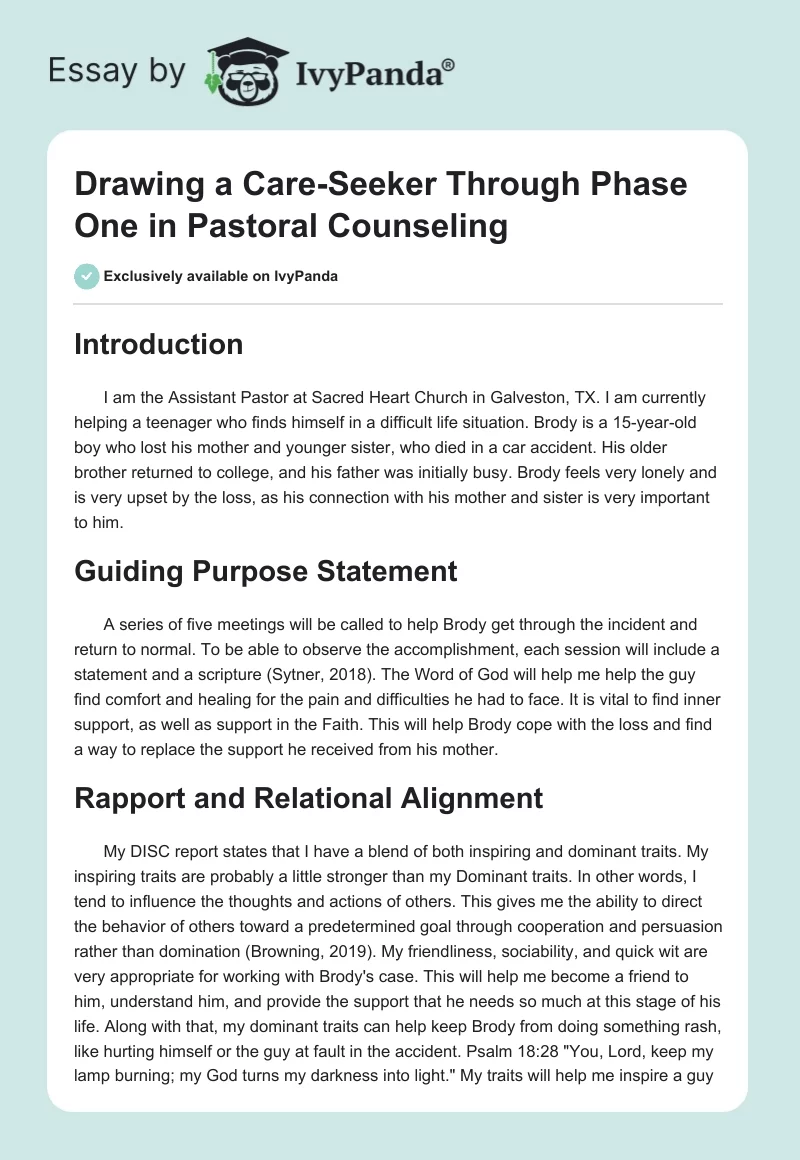 Drawing a Care-Seeker Through Phase One in Pastoral Counseling. Page 1