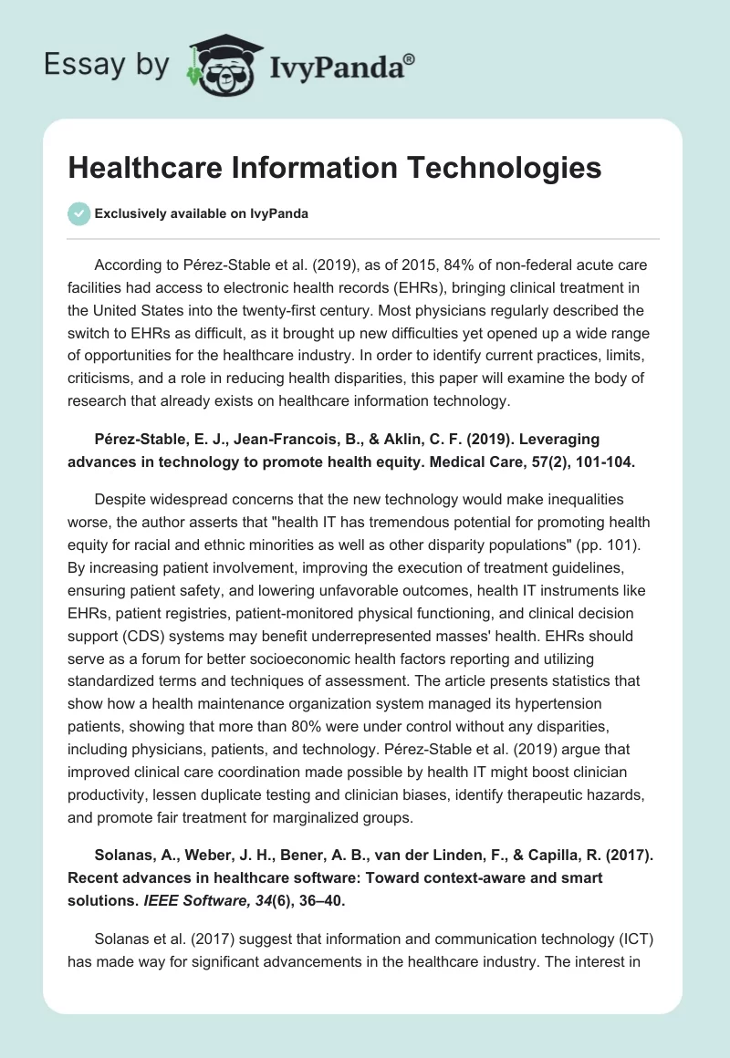 Healthcare Information Technologies. Page 1