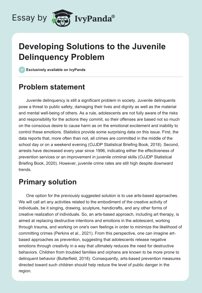 Developing Solutions to the Juvenile Delinquency Problem. Page 1