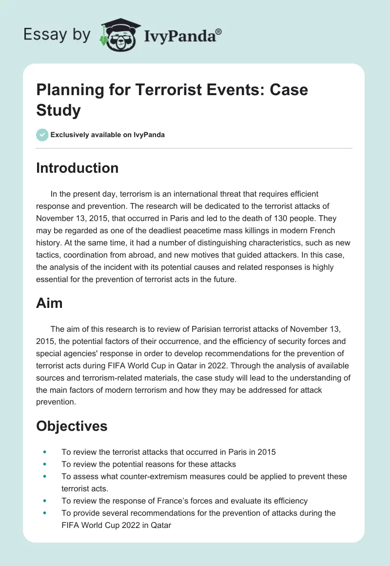 Planning for Terrorist Events: Case Study. Page 1