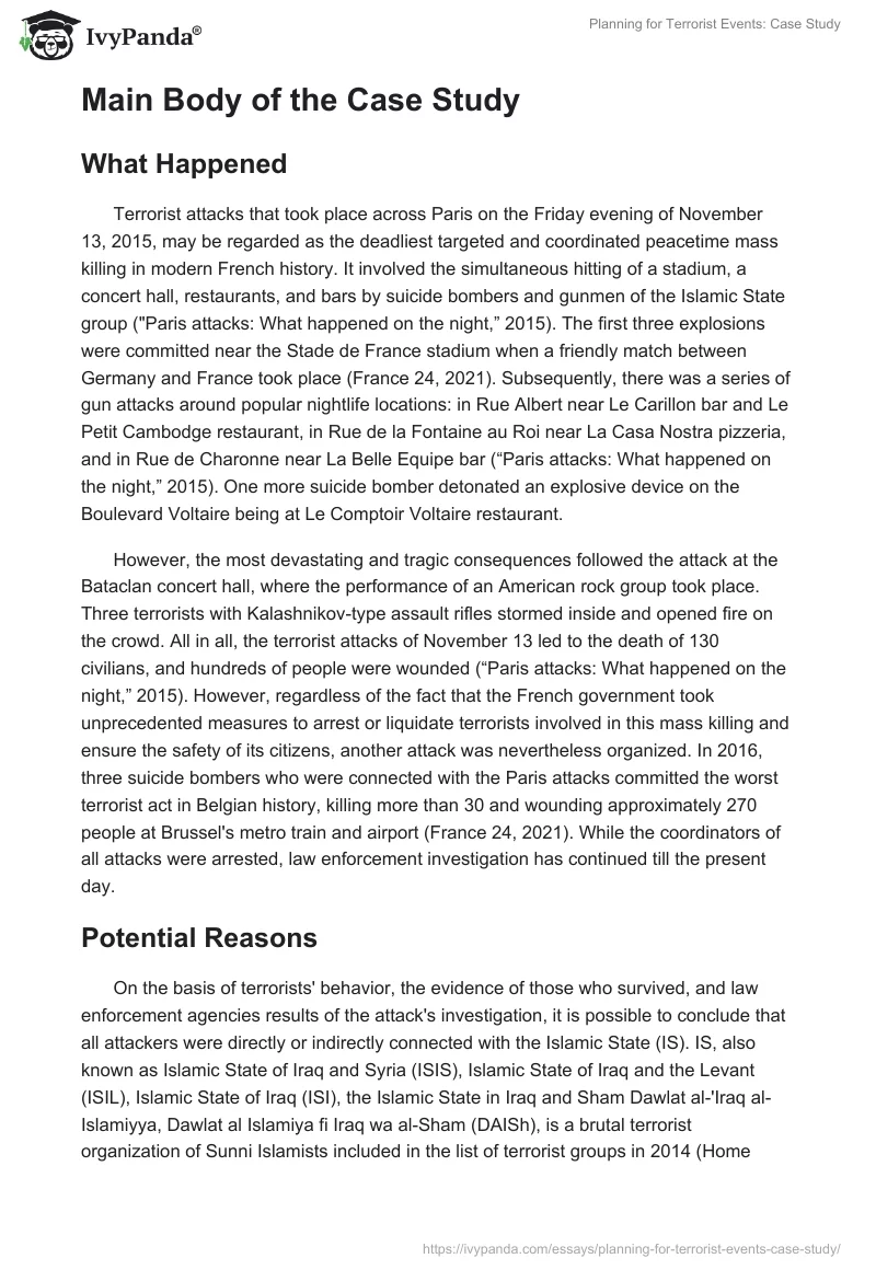 Planning for Terrorist Events: Case Study. Page 2