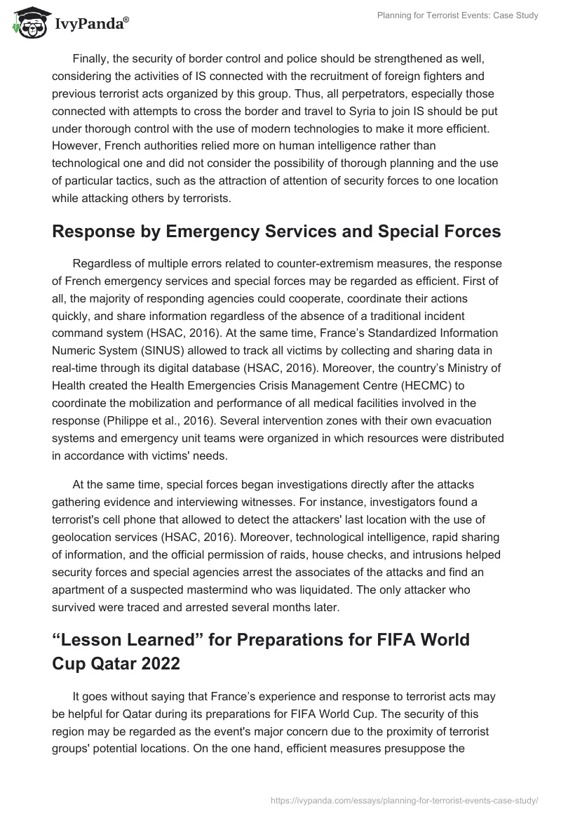 Planning for Terrorist Events: Case Study. Page 5