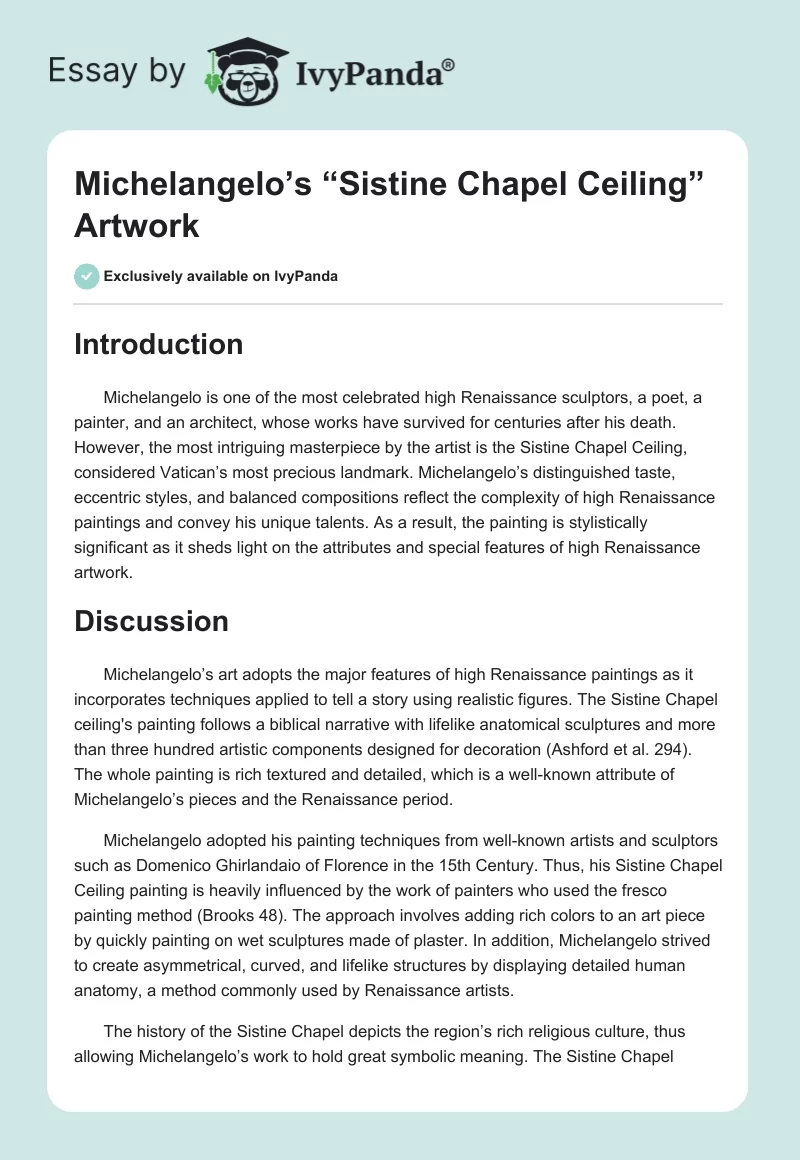 Michelangelo’s “Sistine Chapel Ceiling” Artwork. Page 1
