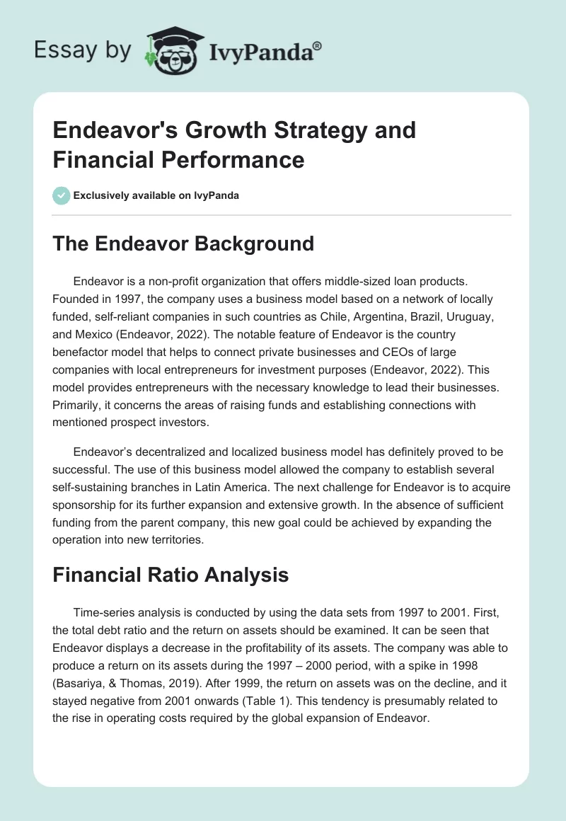 Endeavor's Growth Strategy and Financial Performance. Page 1