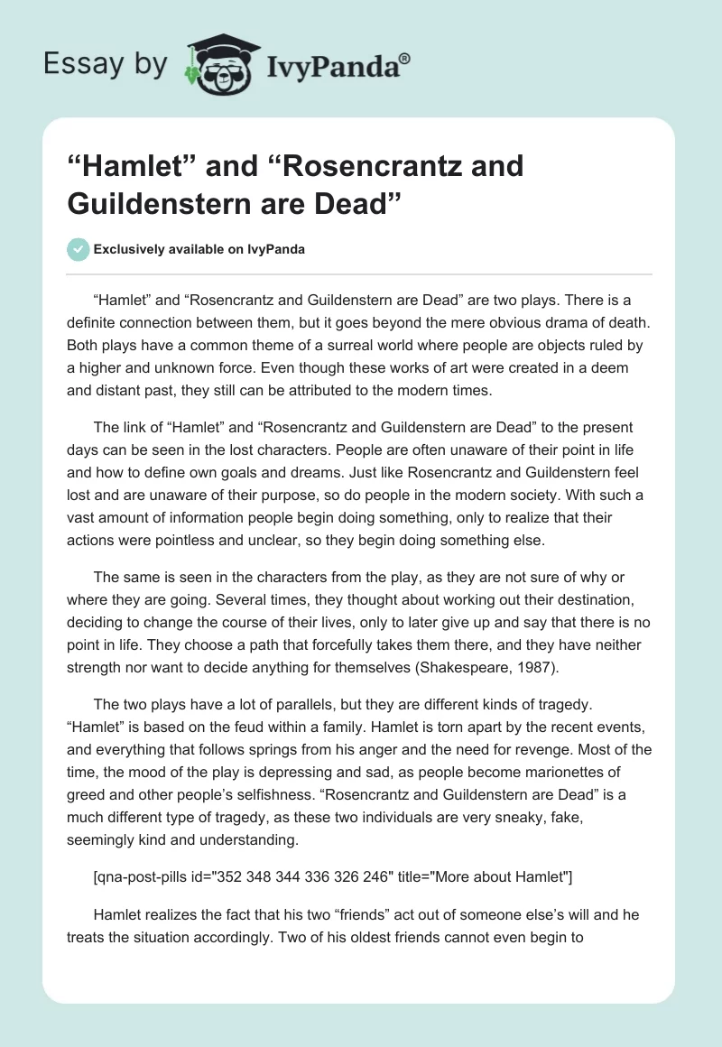 “Hamlet” and “Rosencrantz and Guildenstern are Dead”. Page 1