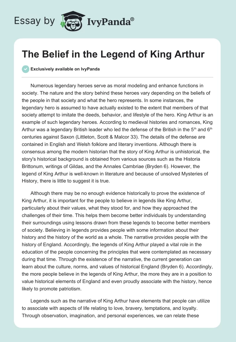 The Belief in the Legend of King Arthur. Page 1