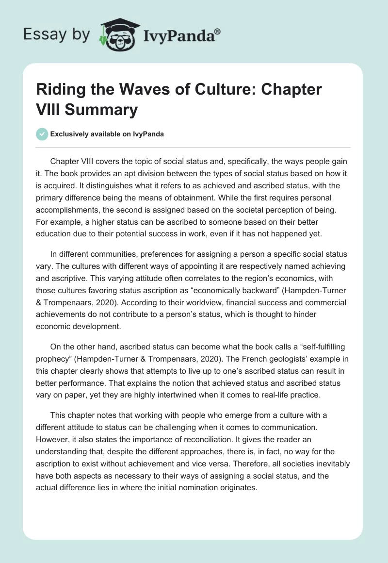 Riding the Waves of Culture: Chapter VIII Summary. Page 1
