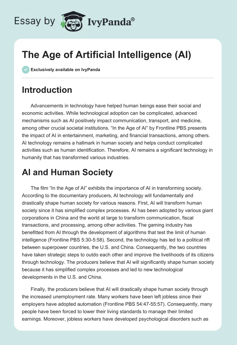 The Age of Artificial Intelligence (AI). Page 1