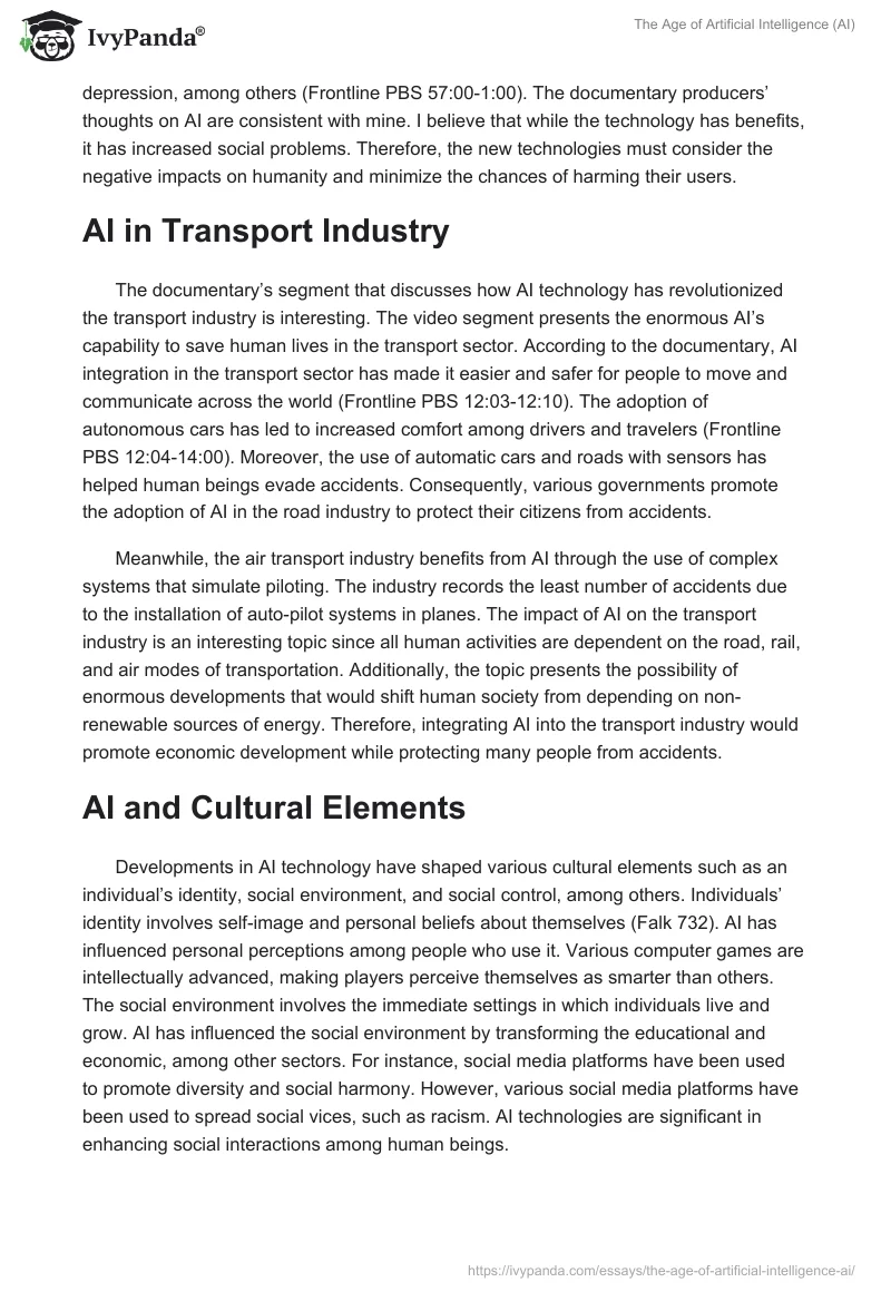 The Age of Artificial Intelligence (AI). Page 2