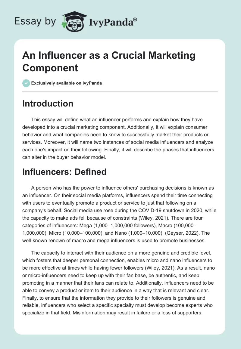 An Influencer as a Crucial Marketing Component. Page 1