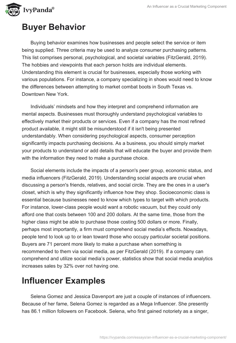 An Influencer as a Crucial Marketing Component. Page 2