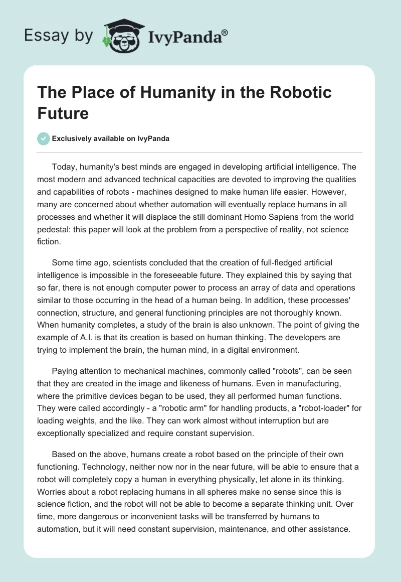 The Place of Humanity in the Robotic Future. Page 1