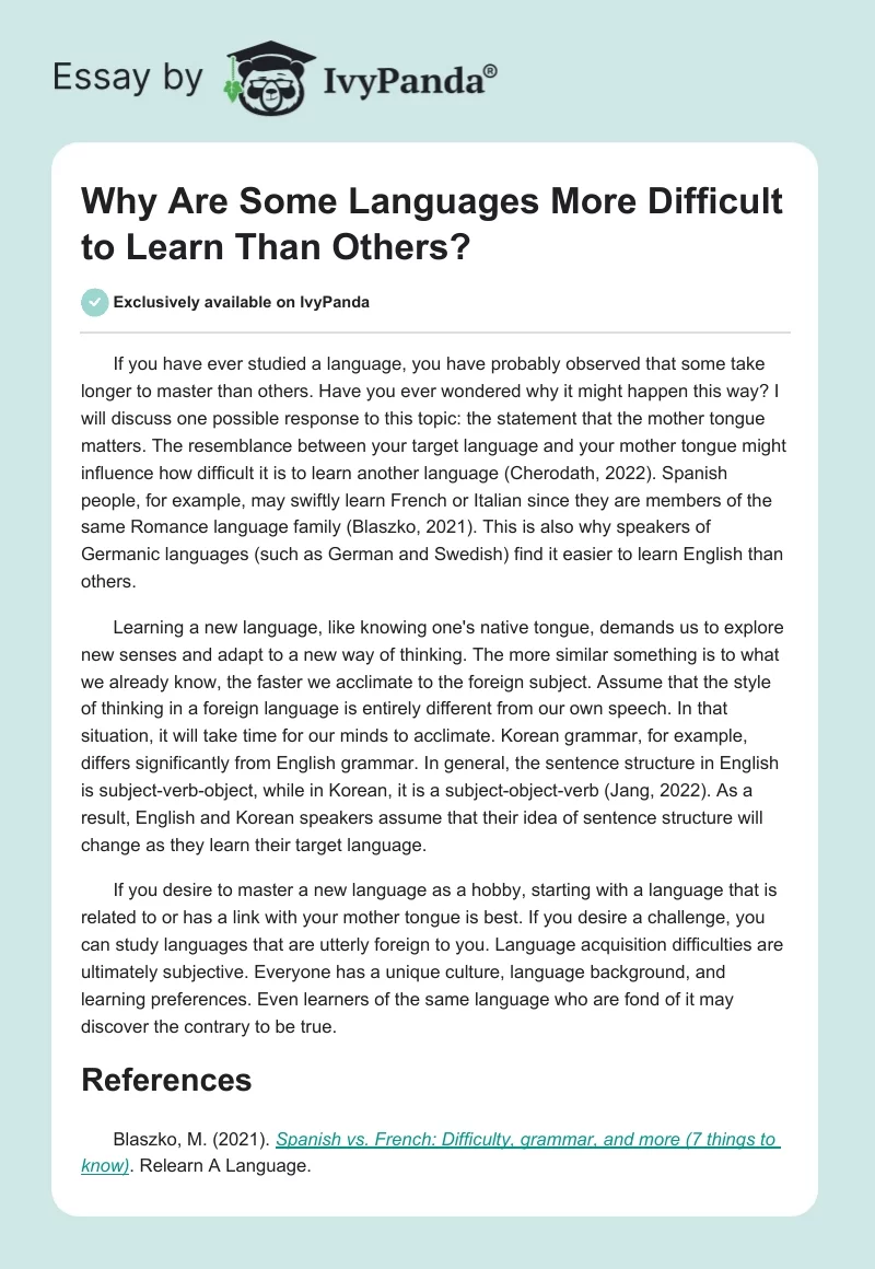 Why Are Some Languages More Difficult to Learn Than Others?. Page 1