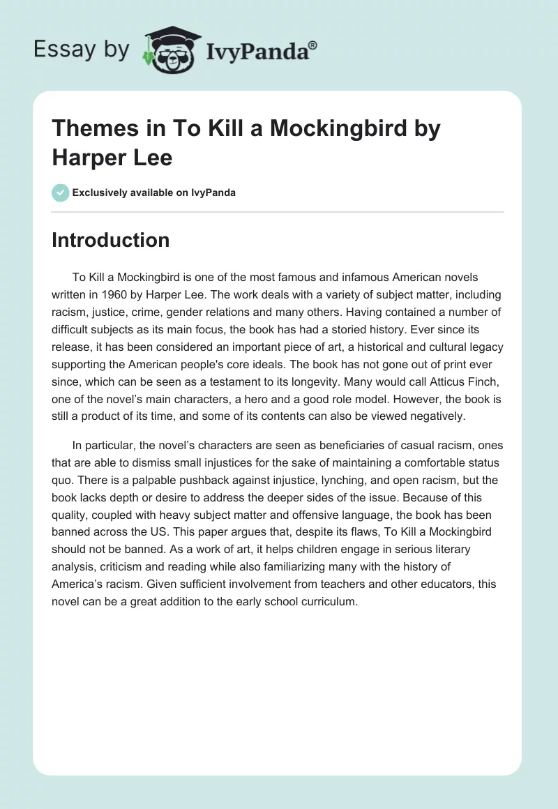 Themes in "To Kill a Mockingbird" by Harper Lee. Page 1