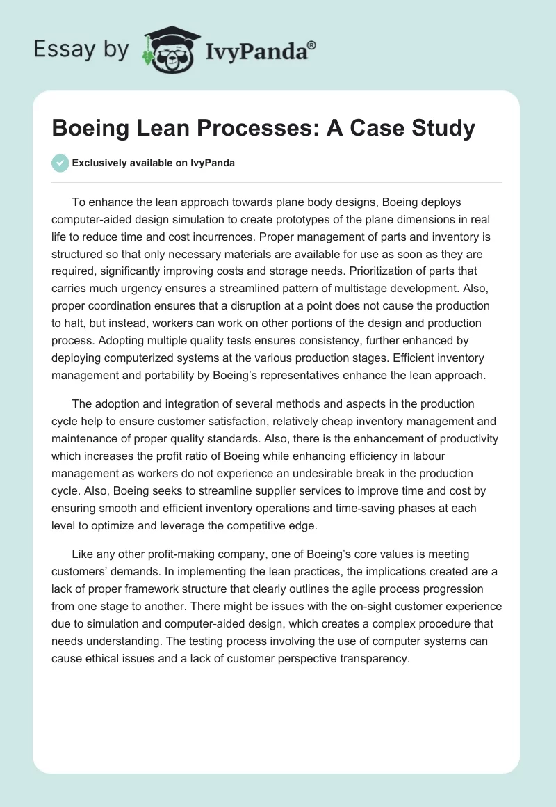 Boeing Lean Processes: A Case Study. Page 1