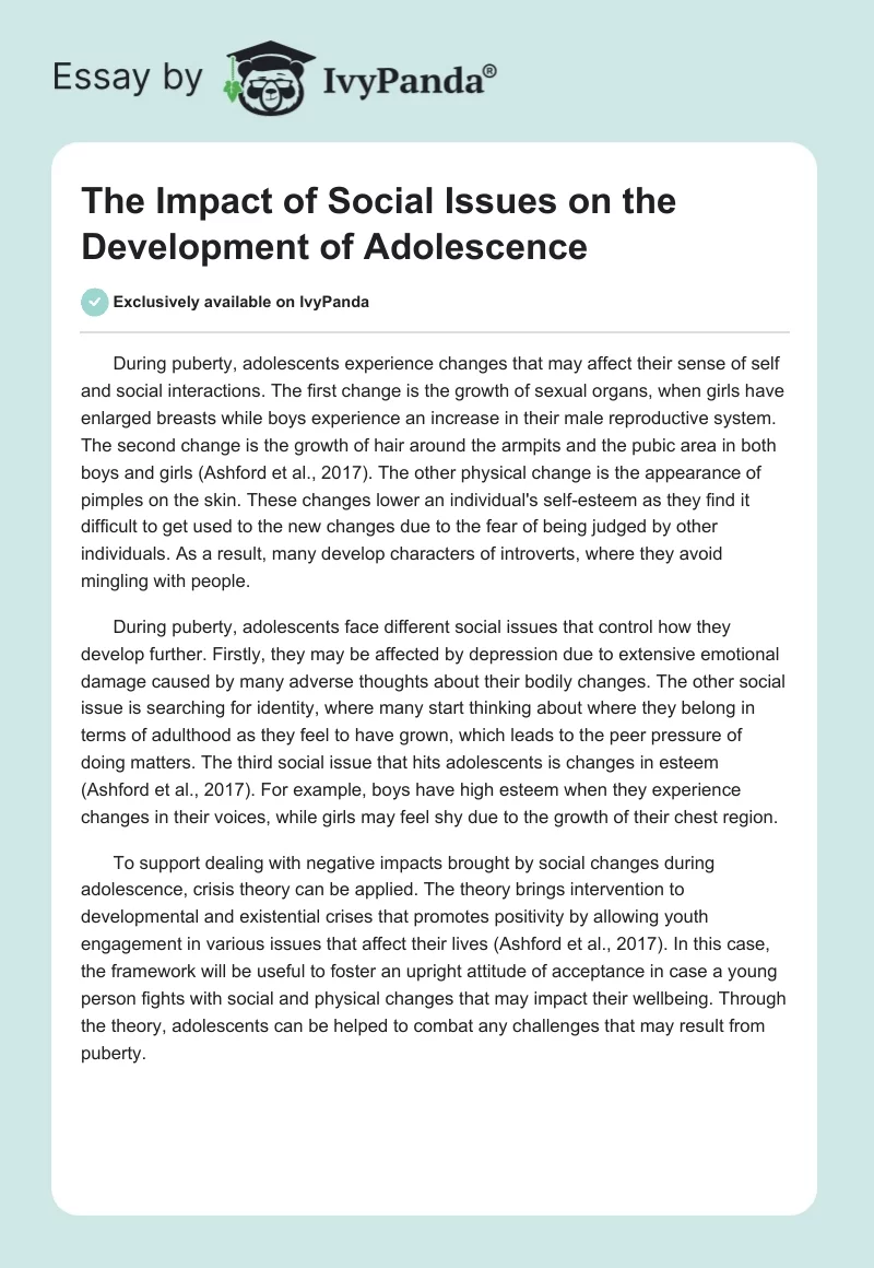 The Impact of Social Issues on the Development of Adolescence. Page 1