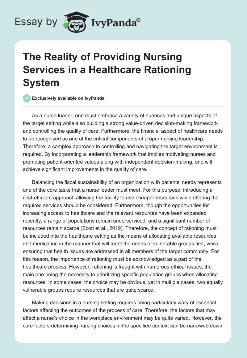 The Reality of Providing Nursing Services in a Healthcare Rationing System. Page 1