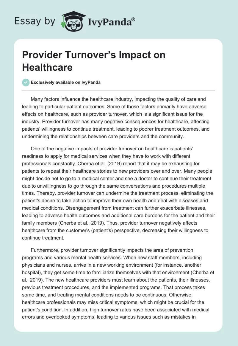 Provider Turnover’s Impact on Healthcare. Page 1
