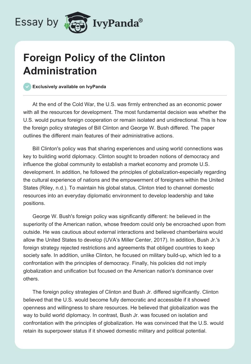 Foreign Policy of the Clinton Administration. Page 1
