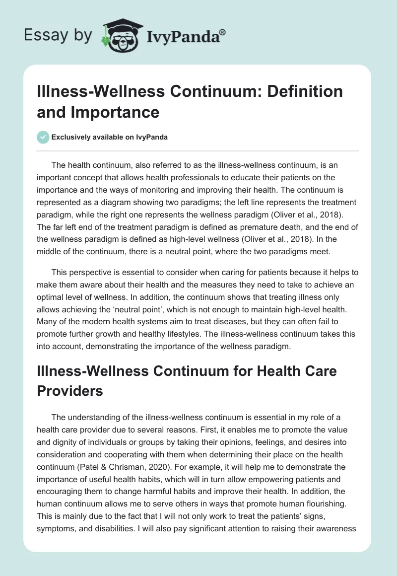 Illness-Wellness Continuum: Definition and Importance. Page 1