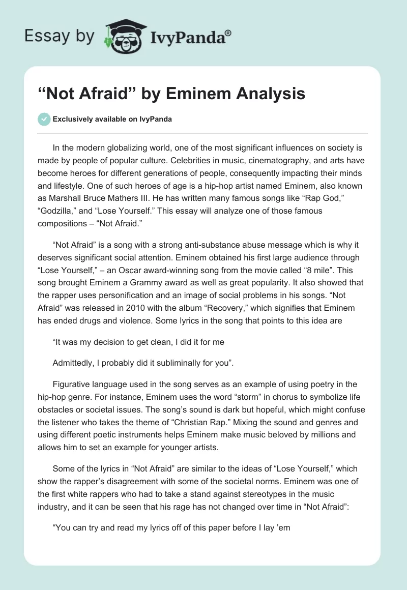 “Not Afraid” by Eminem Analysis. Page 1