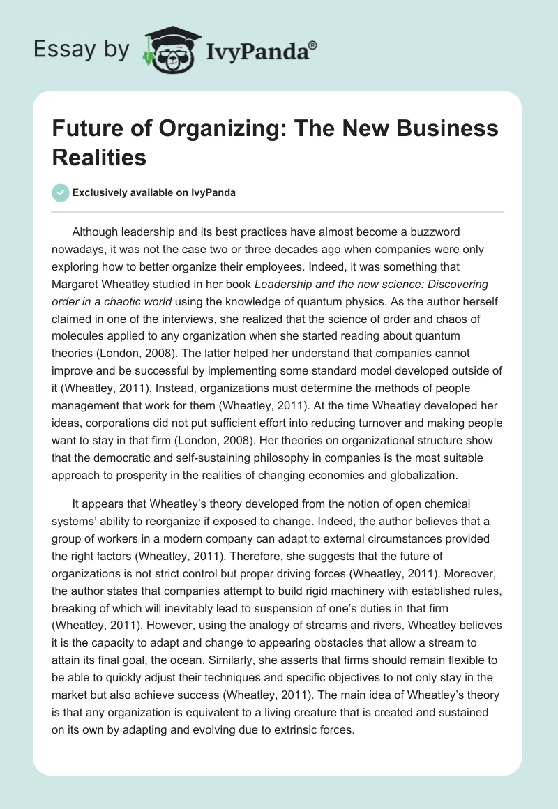 Future of Organizing: The New Business Realities. Page 1