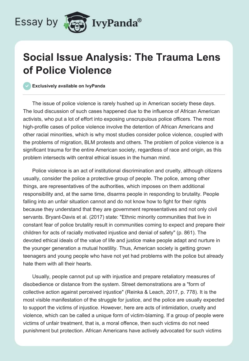 Social Issue Analysis: The Trauma Lens of Police Violence. Page 1