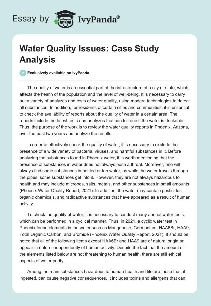 Water Quality Issues: Case Study Analysis. Page 1