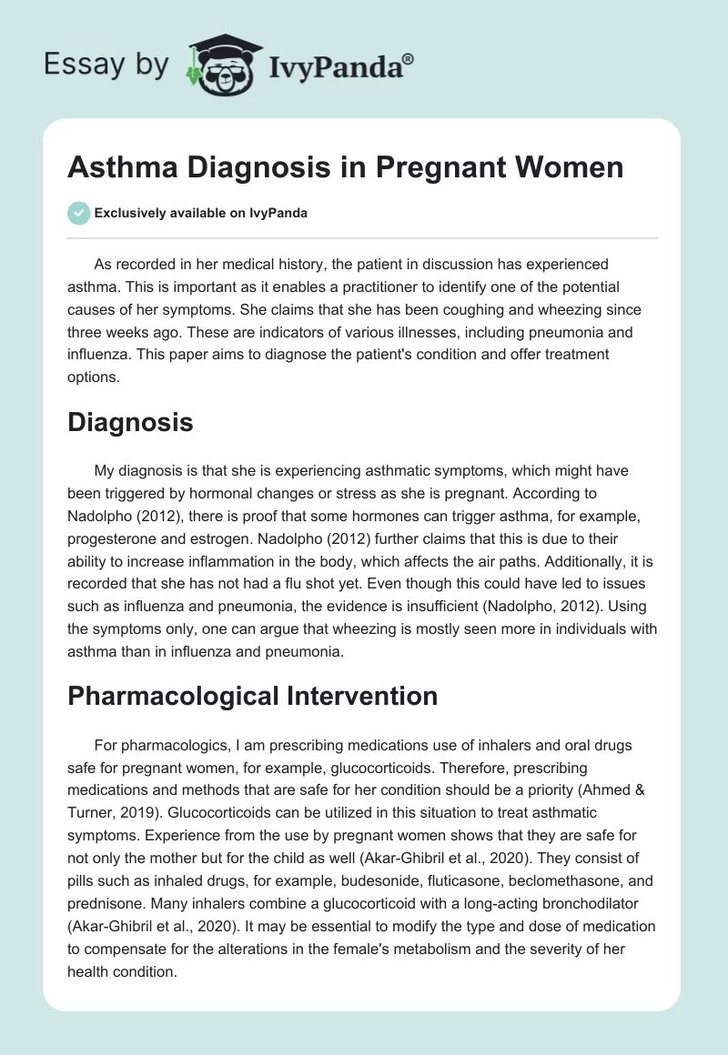 Asthma Diagnosis in Pregnant Women. Page 1