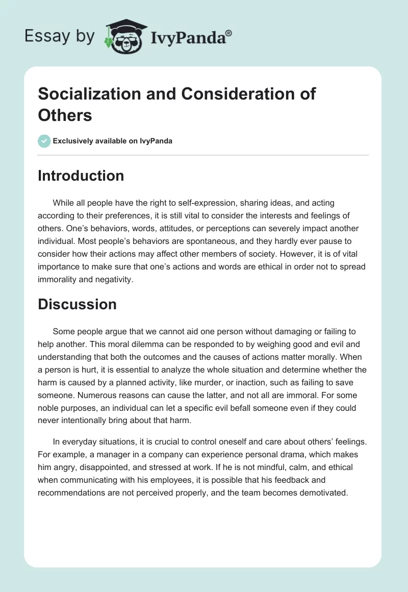 Socialization and Consideration of Others. Page 1