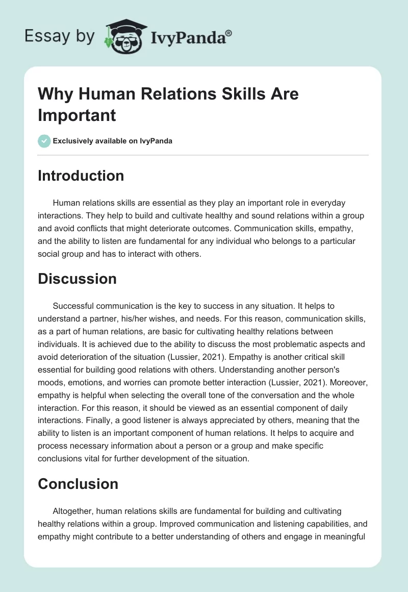 Why Human Relations Skills Are Important. Page 1