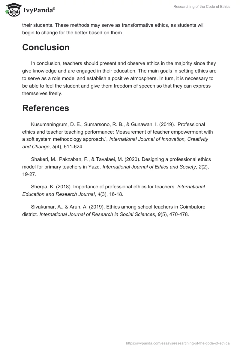 Researching of the Code of Ethics. Page 4