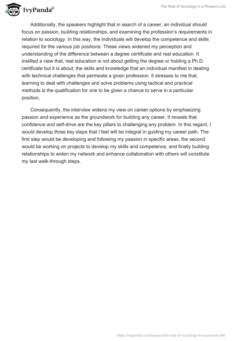 The Role of Sociology in a Person's Life. Page 2