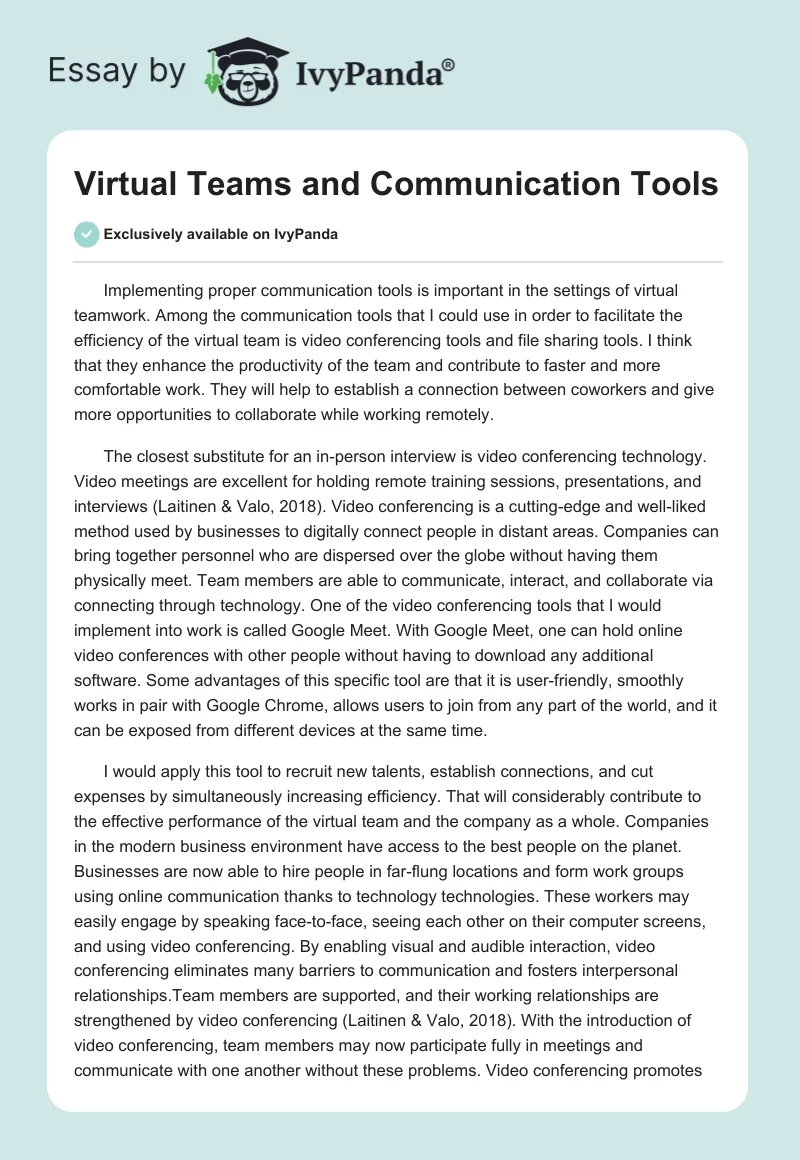 Virtual Teams and Communication Tools. Page 1