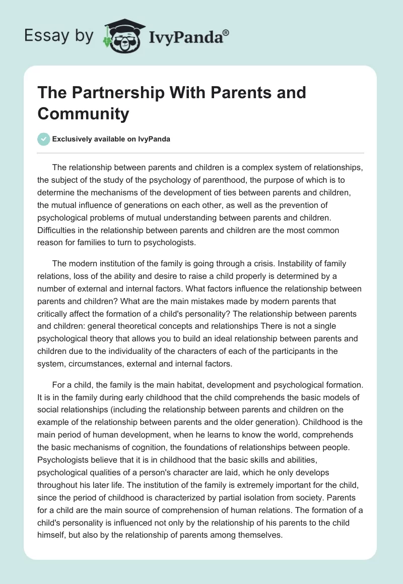 The Partnership With Parents and Community. Page 1