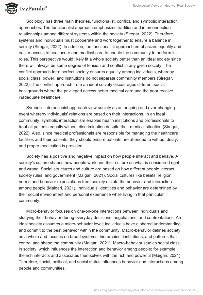 Sociological Views on Ideal vs. Real Society. Page 2